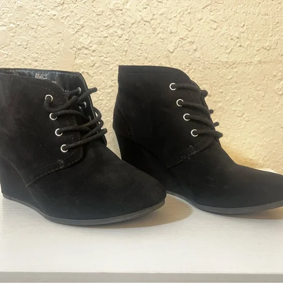 Black Suede Ankle Booties with Wedge Heel - Picture 8 of 8
